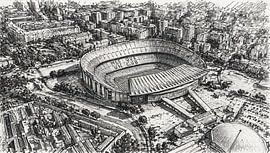 Dessin du stade de football de Barcelone. sur Galerie Hoppenbrouwers