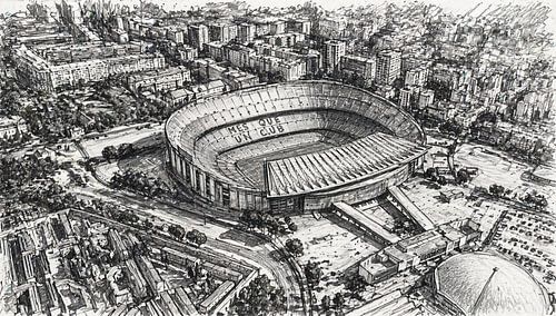 Illustratie van het voetbalstadion van Barcelona.