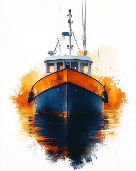 Levendige vissersboten op sereen water van Lufy