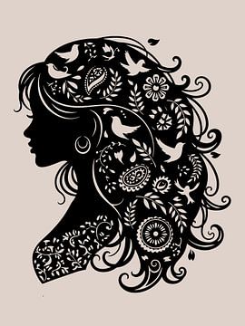 Female with Floral Bird Silhouette by DNArt Gallery's