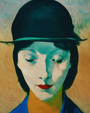 Portrait of a woman with bowler hat by Jan Keteleer