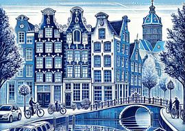 Amsterdam canal scene delft blue by Jaap Ros
