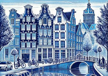 Amsterdam gracht tafereel delfts blauw van Jaap Ros