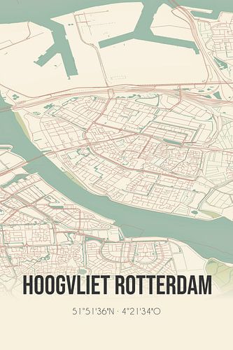 Vintage landkaart van Hoogvliet Rotterdam (Zuid-Holland)