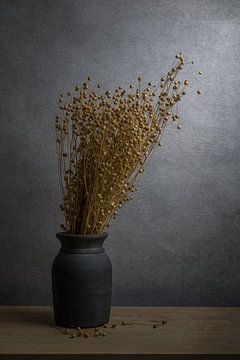Stilleben mit getrocknetem Asi-Gras in einer irdenen Vase von John van de Gazelle
