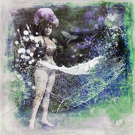 Lady with hat in the morning dew by Helga Blanke