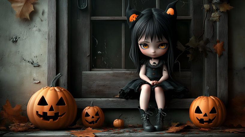 Cute Gothic Halloween Girl by Jan Bechtum
