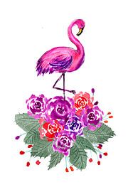 Pink Flamingo und Rosen von Sebastian Grafmann