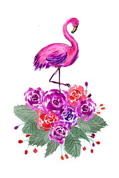 Roze Flamingo en Rozen van Sebastian Grafmann