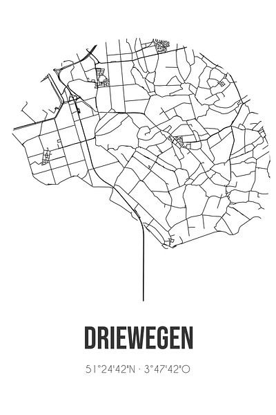Driewegen (Zeeland) | Map | Black and white by Prints of Place