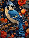 Blauwe gaai vogel met bloemen van haroulita thumbnail