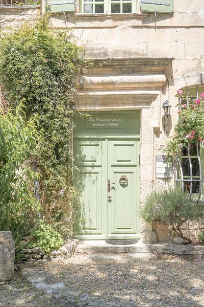 Pastel Green Front Door in France by Henrike Schenk