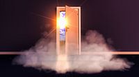 a foggy mysterious door (3d rendering)