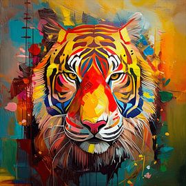 Ein cooles und farbenfrohes Porträt eines coolen Tigers von Studio Pieternel