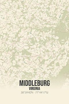 Vintage landkaart van Middleburg (Virginia), USA. van MijnStadsPoster