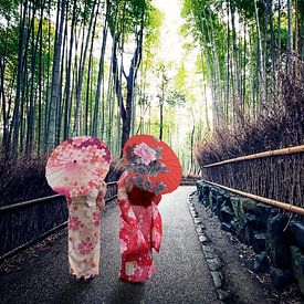 Het bamboebos in Kyoto van Manjik Pictures
