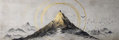 Abstract landschap van donkere nachthemel en gouden bergen