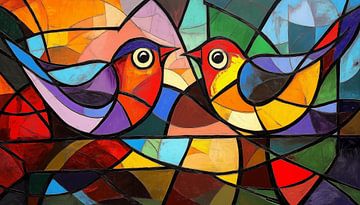 2 kleurrijke vogels panorama van TheXclusive Art