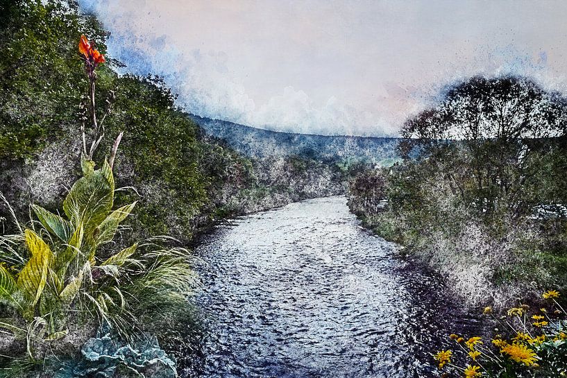 Blick auf den Fluss Amblève in den belgischen Ardennen (Gemälde) von Art by Jeronimo