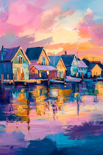 Ambiance colorée du soir au bord de l'eau