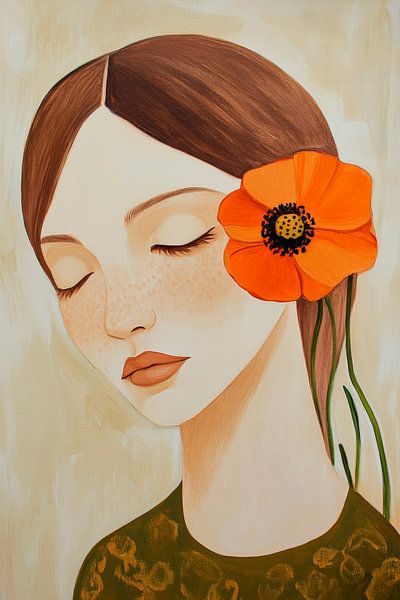 Woman with poppy flower - Gentle elegance by Poster Art Shop