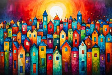 Abstracte huizen in felle kleuren van Jan Bouma