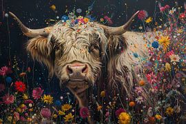 Blooming Beauty - Scottish highlander - A Cosmic Flora Dance by Eva Lee