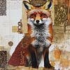 Surrealistische vos met gouden kroon in fantasierijke collage van Dutch Art Works