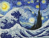 Die große Welle in der sternenklaren Nacht, van Gogh x Hokusai von Masters Revisited Miniaturansicht