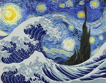 The great wave under the starry night, van Gogh x Hokusai