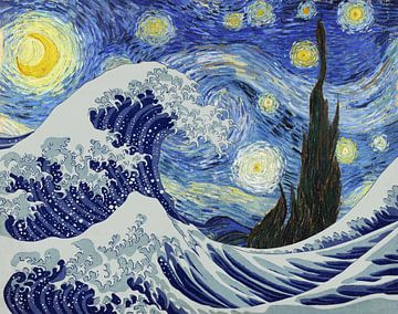 De grote golf onder de sterrennacht, van Gogh x Hokusai