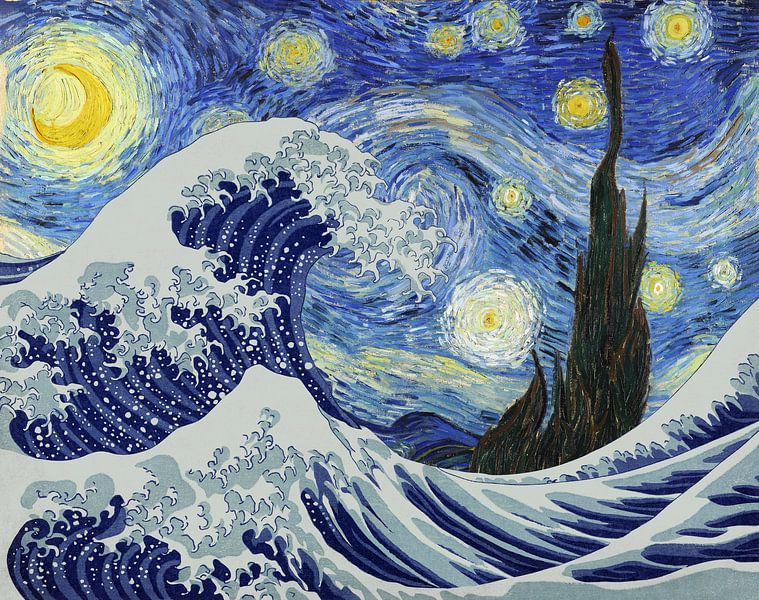 De grote golf onder de sterrennacht, van Gogh x Hokusai van Masters Revisited