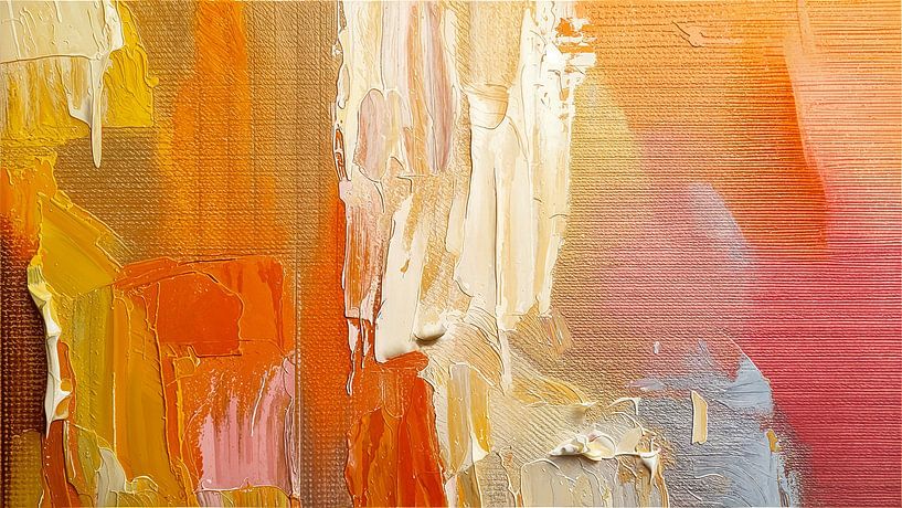 Abstrakte Malerei in Rosa, Senfgelb und Orange -1 von Studio Pieternel