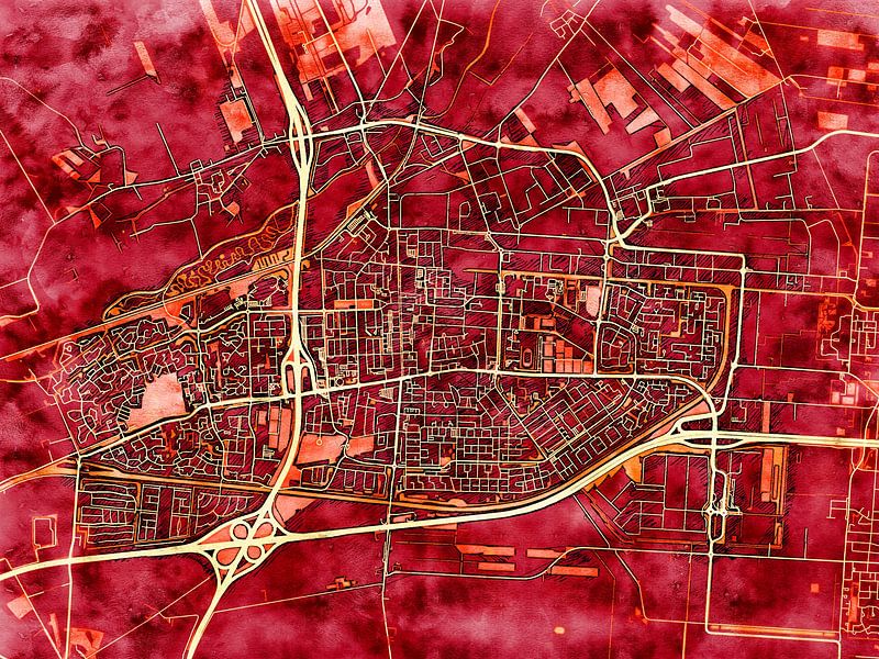 Map of Hoogeveen with the style 'Amber Autumn' by Maporia