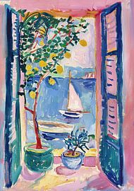Henri Matisse Style Poster, Mittelmeer, Open Window, Pastell von Niklas Maximilian