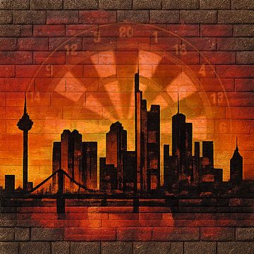 Dartscheibe Skyline Graffiti Ziegelwand 