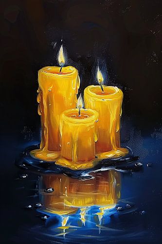 Realistisch schilderij van brandende kaarsen