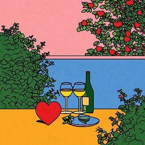 Sweet Hearts & Sunset Wine | Popart Dessert mit Meerblick