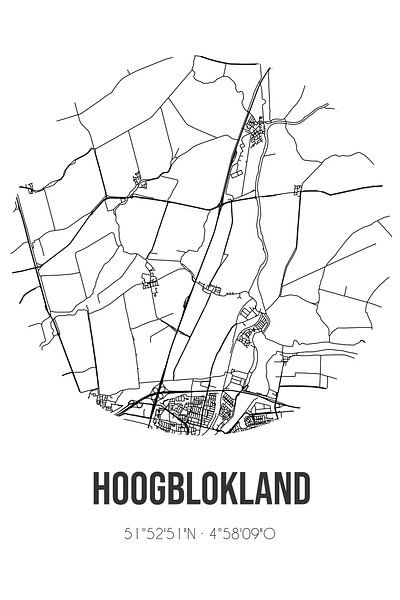 Hoogblokland (Zuid-Holland) | Landkaart | Zwart-wit van Stad & Wand