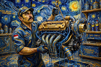 Mechaniker im „Starry Night“-Stil – DOHC-Turbomotor – Werkstattkunst