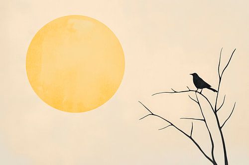 Vogel in de zonsondergang - Minimalistisch kunstwerk