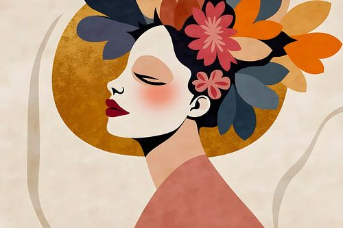 Portret met fantasiebloemen