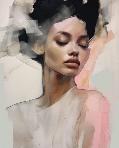 Modern abstract portret in pastelkleuren