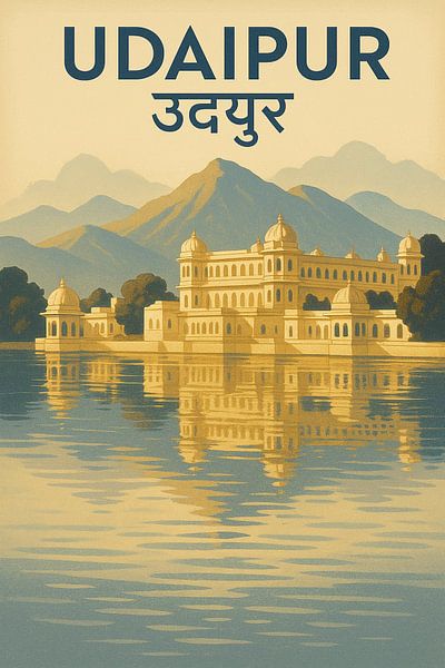 Udaipur Vintage Poster – City Palace Lake Pichola &amp; Art Deco Travel Art by Travel Shop