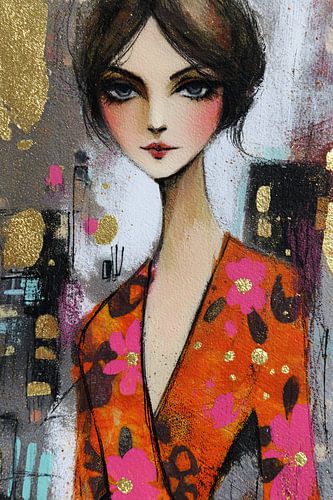 Vrouw Oranje van Abstract Schilderij