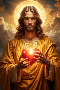 Fantasy Art Wandbild: JESUS CHRISTUS - Jesus mit einem Herz in seinen Händen