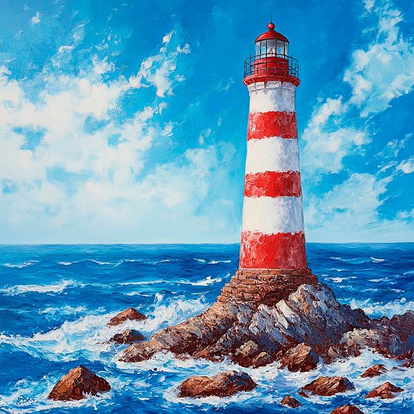 Leuchtturm an stürmischer Küste von Poster Art Shop
