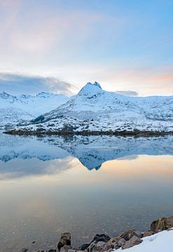 Sunset over a calm winter lake in the Lofoten in Norway by Sjoerd van der Wal Photography