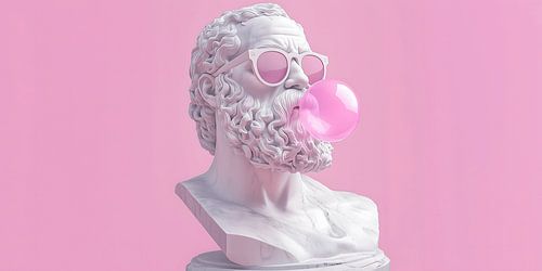 Socrates op Standbeeld met Bubblegum en Zonnenbril