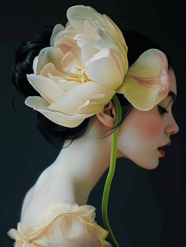 Soft and tender, modern portret met een grote tulp
